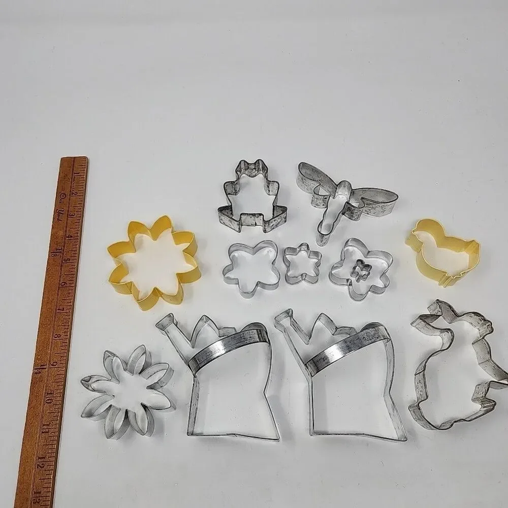 Vintage Metal Cookie Cutter Lot of 11 Spring Bunny Chick Flowers Frog Dragonfly